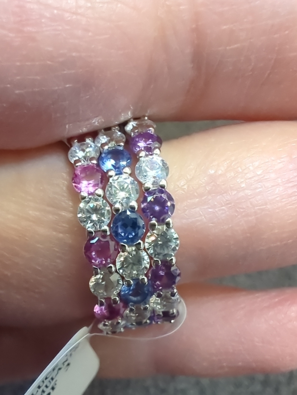 Multi-Color Gemstone Stackable Band Ring - Pink, Blue, Purple. Silver